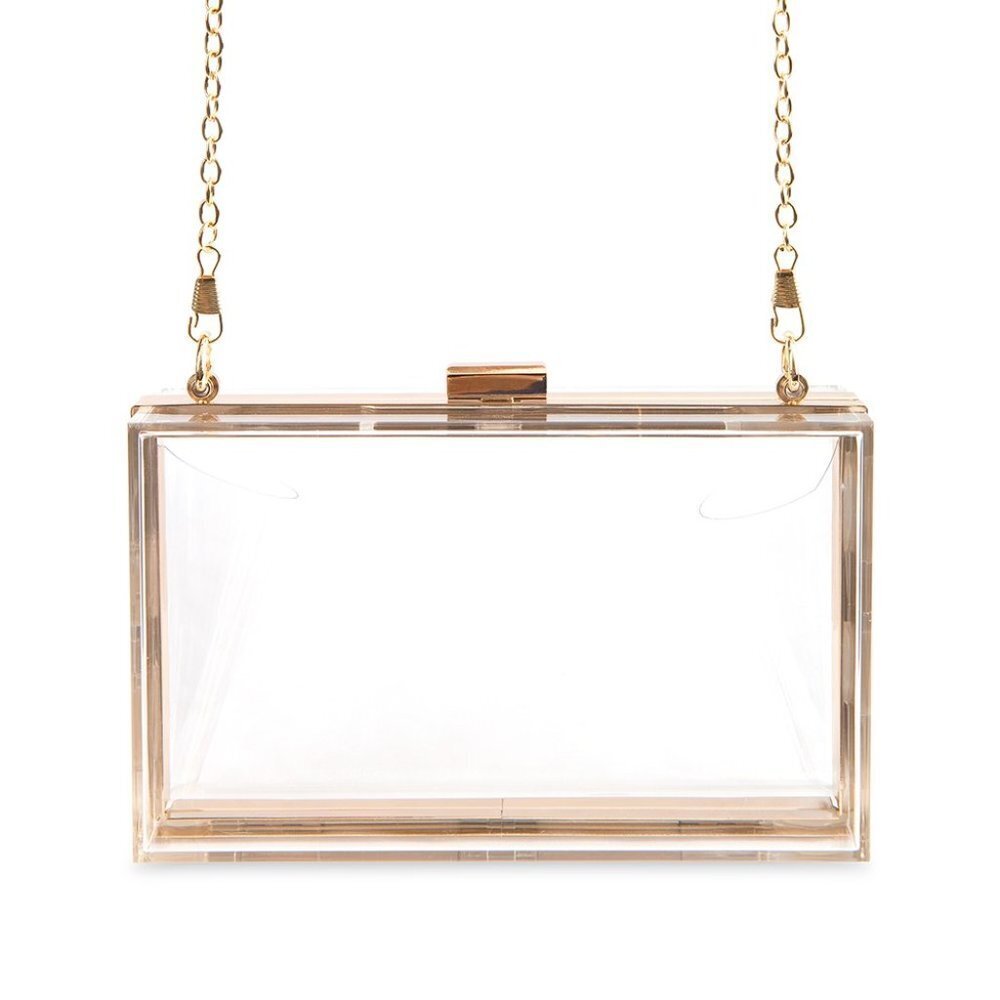 Caleesa Women Clear Acrylic Box Clutch Gold Details Crossbody Purse - Picture 2 of 9